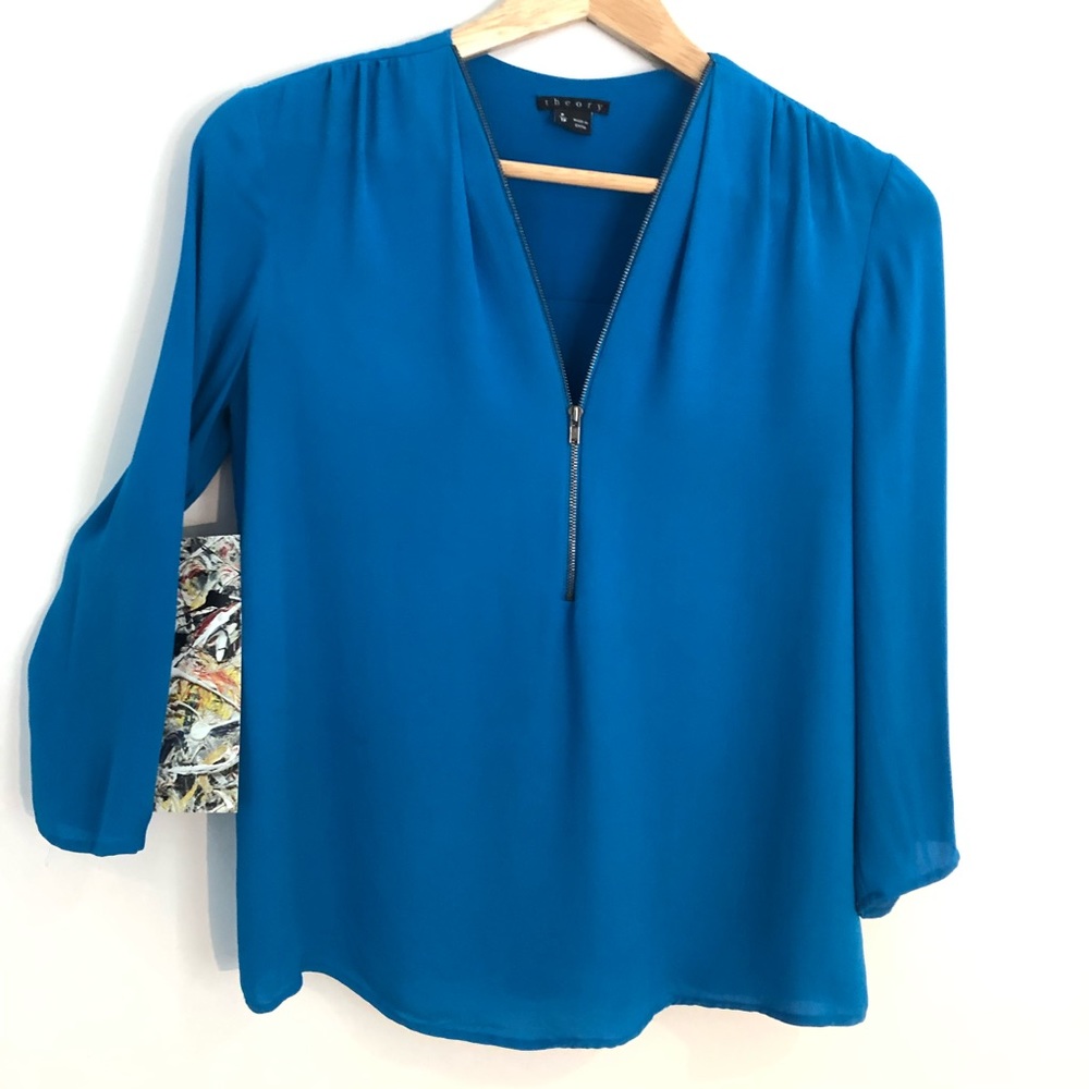 Theory Silk cheerful Blue Zipper Blouse XS